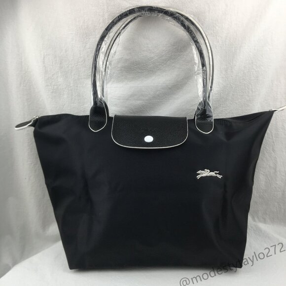 NWT Longchamp Le Pliage Original Large Shoulder Nylon Bag Tote IN NEW BLACK - Picture 4 of 12